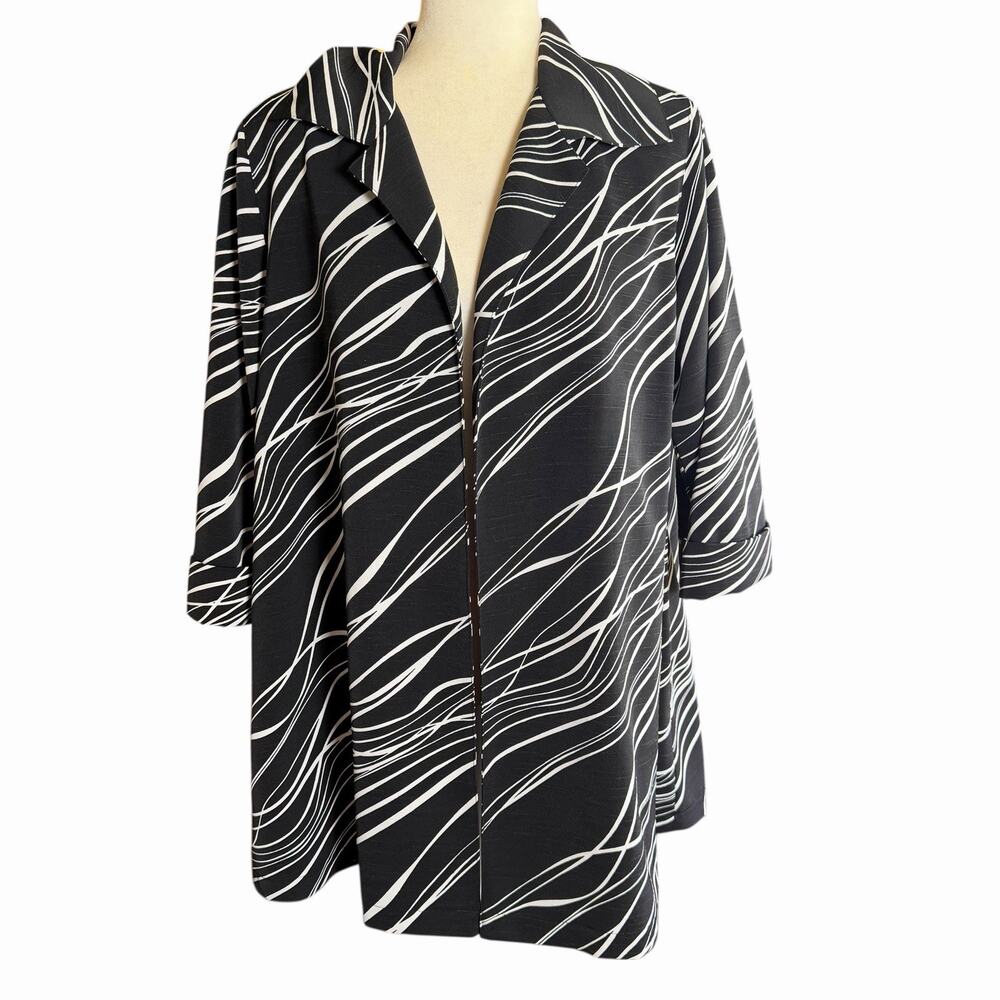 Caroline Rose Open Front Jacket Black White Stripes Small Long Career City NWT